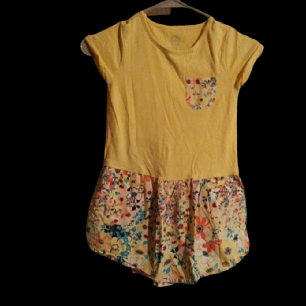 GIRLS SIZE 6  WONDER NATION YELLOW & FLORAL,SHORT SLEEVE DRESS